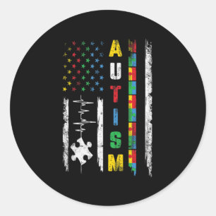 Autisme American Flag Puzzle Autism Awareness Man  Ronde Sticker