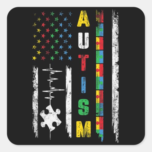 Autisme American Flag Puzzle Autism Awareness Man Vierkante Sticker (Voorkant)