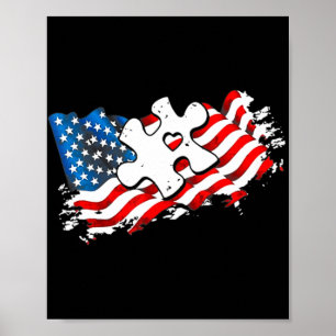 Autisme American Flag Puzzle Autism Awareness Supe Poster