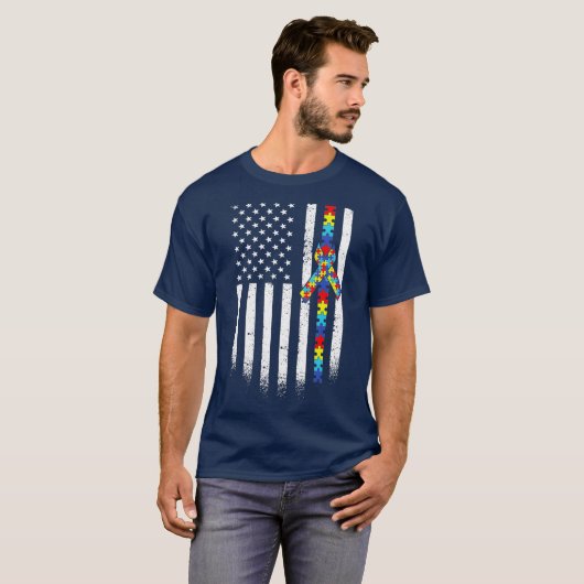 Autisme American Flag Puzzle Autism Awareness T-shirt (Voorkant volledig)