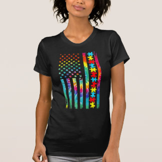 Autisme American Flag T-shirt Tie Dye Autism Aware
