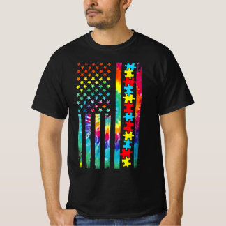 Autisme American Flag T-shirt Tie Dye Autism Aware