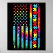 Autisme American Flag T-shirt Tie Dye Autism Aware Poster (Voorkant)