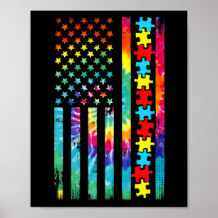 Autisme American Flag T-shirt Tie Dye Autism Aware Poster