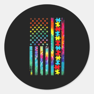 Autisme American Flag T-shirt Tie Dye Autism Aware Ronde Sticker