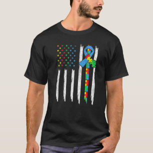 Autisme Amerikaanse Vlag Familie Koppelende Autist T-shirt