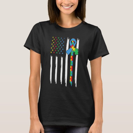 Autisme Amerikaanse vlag Kleur Puzzle Kindnes T-shirt (Voorkant)