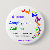 Autisme, astma, anafylaxisbadge - Groot Ronde Button 7,6 Cm (Voorkant)