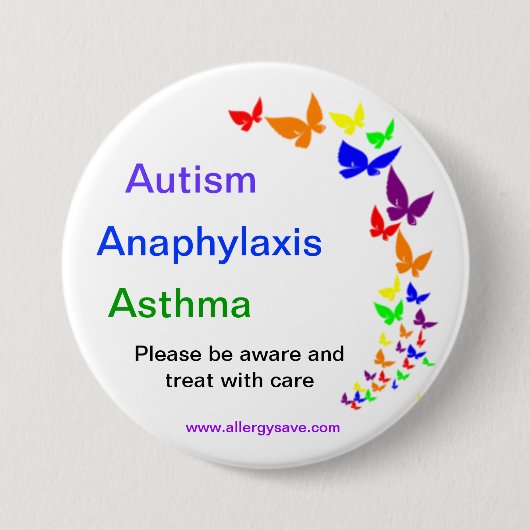 Autisme, astma, anafylaxisbadge - Groot Ronde Button 7,6 Cm (Voorkant)