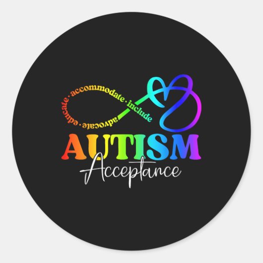 Autisme Awareness Acceptatie Shirt Infinity Symboo Ronde Sticker (Voorkant)