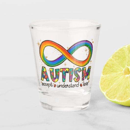 Autisme Awareness Accepteren, Love, Begrepen Shot Glas (Voorkant)
