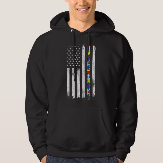 Autisme Awareness American Flag Active Hoodie (Voorkant)