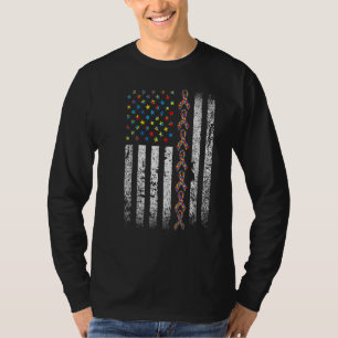 Autisme Awareness American Flag Autism Puzzle Ribb T-shirt