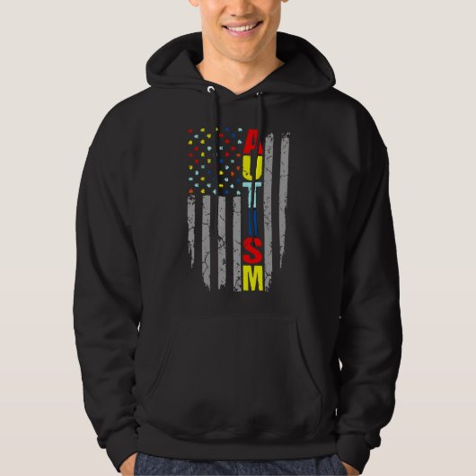 Autisme Awareness American Flag Puzzle Piece Hoodie (Voorkant)