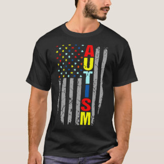 Autisme Awareness American Flag Puzzle Piece T-shirt