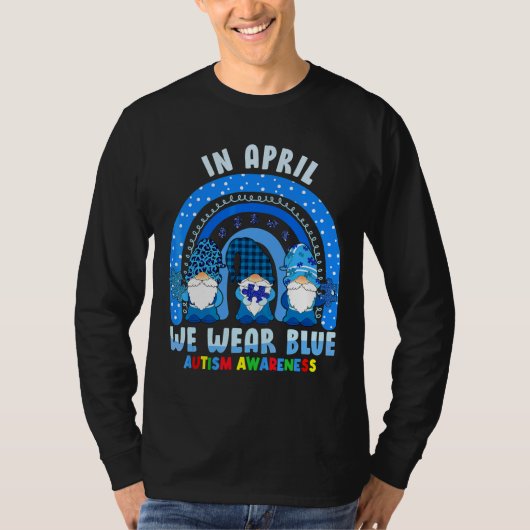 Autisme Awareness April We Draag Blue Puzzle Gnome T-shirt (Voorkant)