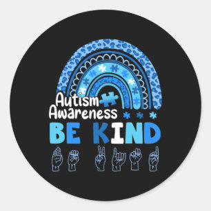 Autisme Awareness Be Kind ASL Handgebarentaal Ronde Sticker