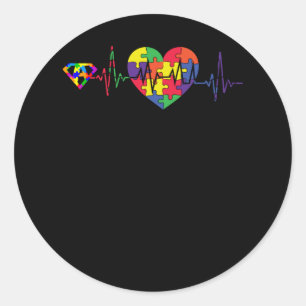 Autisme Awareness Blue Ribbon Heart Beat Love Ronde Sticker