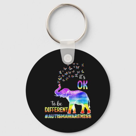 Autisme Awareness Butterfly Elephant Het is oké om Sleutelhanger (Voorkant)