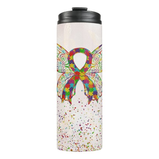 Autisme Awareness Butterfly Ribbon Thermosbeker (Voorkant)