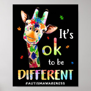 Autisme Awareness Cute Giraffe Animal Het is oké o Poster