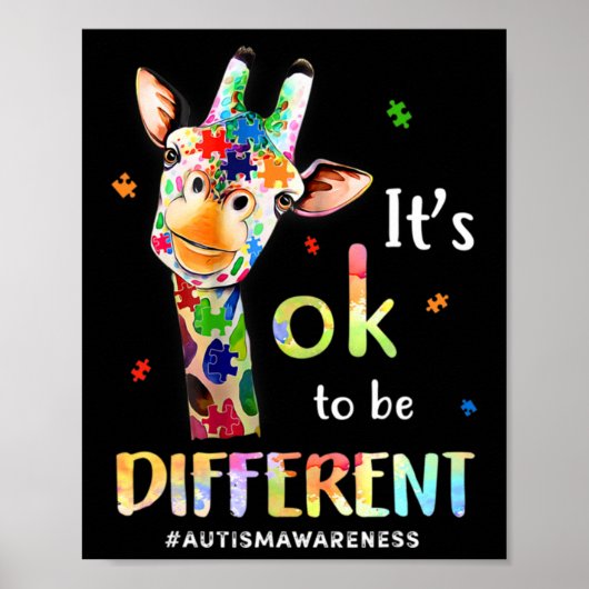 Autisme Awareness Cute Giraffe Animal Het is oké o Poster (Voorkant)