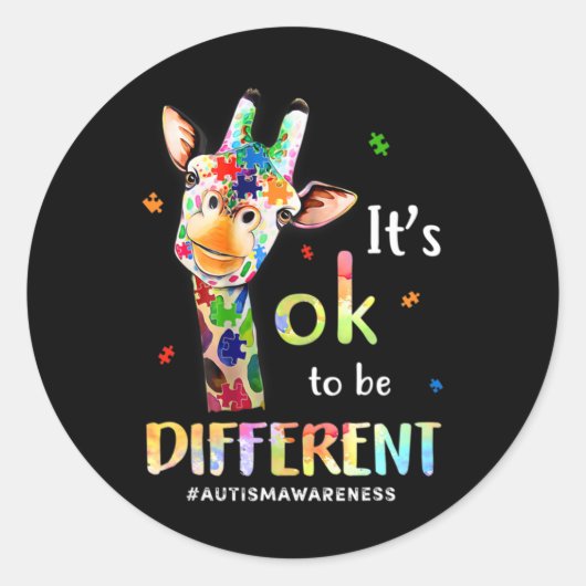 Autisme Awareness Cute Giraffe Animal Het is oké o Ronde Sticker (Voorkant)