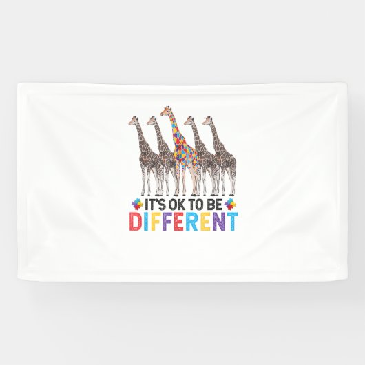 Autisme Awareness Cute Giraffe Animal Het is oké o Spandoek (Horizontaal)