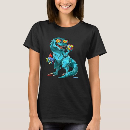 Autisme Awareness Dinosaur T-Rex Heart Puzzle Piec T-shirt (Voorkant)