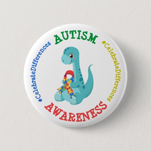 Autisme Awareness Dinosaurs Ronde Button 5,7 Cm (Voorkant)