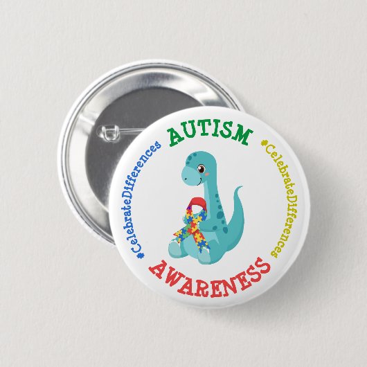 Autisme Awareness Dinosaurs Ronde Button 5,7 Cm (Voorkant /achterkant)