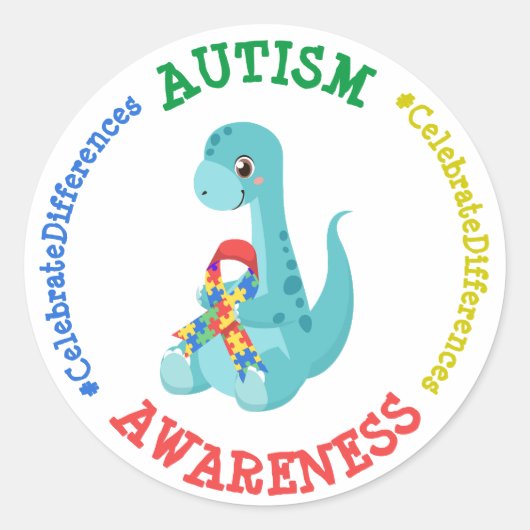Autisme Awareness Dinosaurs Ronde Sticker (Voorkant)