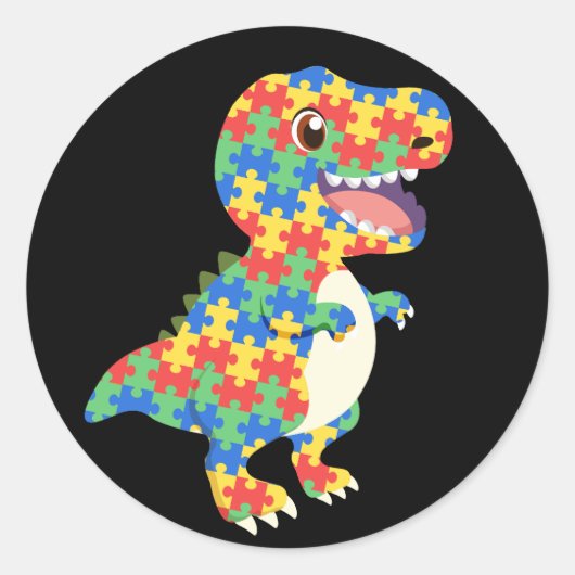 Autisme Awareness Dinosaurs Ronde Sticker (Voorkant)