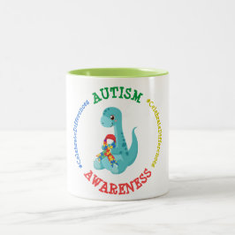 Autisme Awareness Dinosaurs Tweekleurige Koffiemok