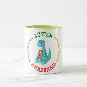 Autisme Awareness Dinosaurs Tweekleurige Koffiemok