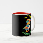 Autisme Awareness Dinosaurs Tweekleurige Koffiemok (Voorkant rechts)