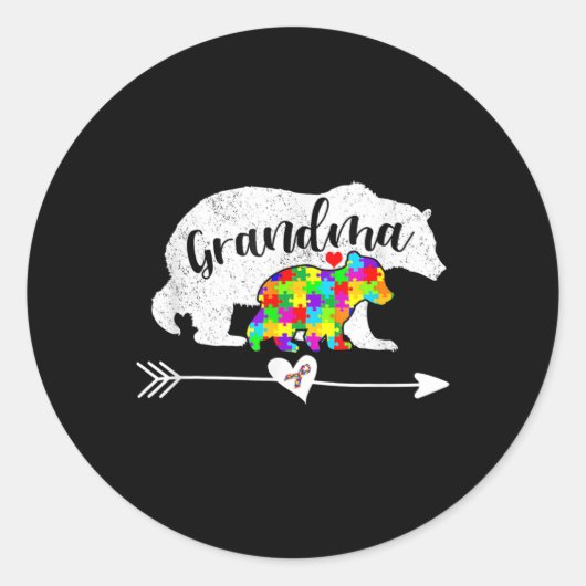 Autisme Awareness Grandma Beer Support Autistic Ad Ronde Sticker (Voorkant)