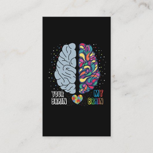 Autisme Awareness Heart Autistic Colorful Brain Visitekaartje (Voorkant)
