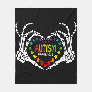 Autisme Awareness Heart Puzzle Piece Skull Fleece Deken