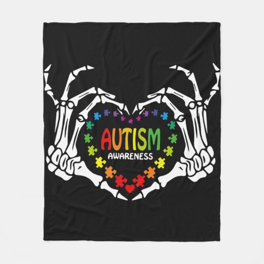 Autisme Awareness Heart Puzzle Piece Skull Fleece Deken (Voorkant)