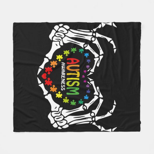 Autisme Awareness Heart Puzzle Piece Skull Fleece Deken (Voorkant (Horizontaal))