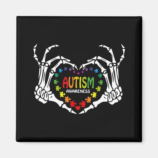Autisme Awareness Heart Puzzle Piece Skull Magneet (Voorkant)
