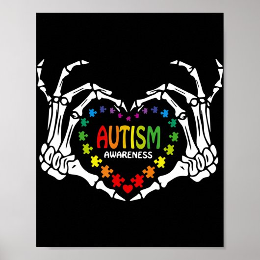 Autisme Awareness Heart Puzzle Piece Skull Poster (Voorkant)