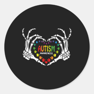 Autisme Awareness Heart Puzzle Piece Skull Ronde Sticker