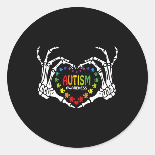 Autisme Awareness Heart Puzzle Piece Skull Ronde Sticker (Voorkant)