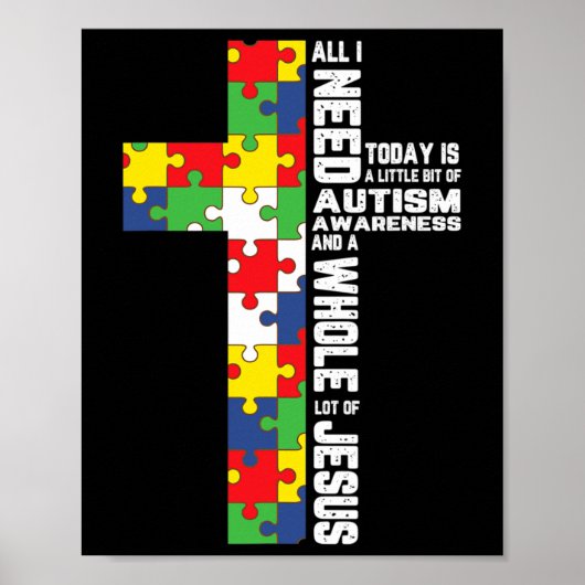 Autisme Awareness Jesus Cross Puzzle Cool Christel Poster (Voorkant)