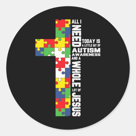 Autisme Awareness Jesus Cross Puzzle Cool Christel Ronde Sticker (Voorkant)