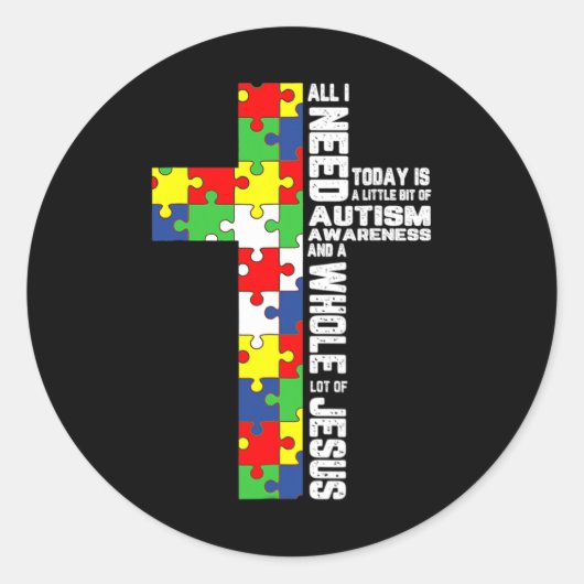 Autisme Awareness Jesus Cross Puzzle Cool Christel Ronde Sticker (Voorkant)