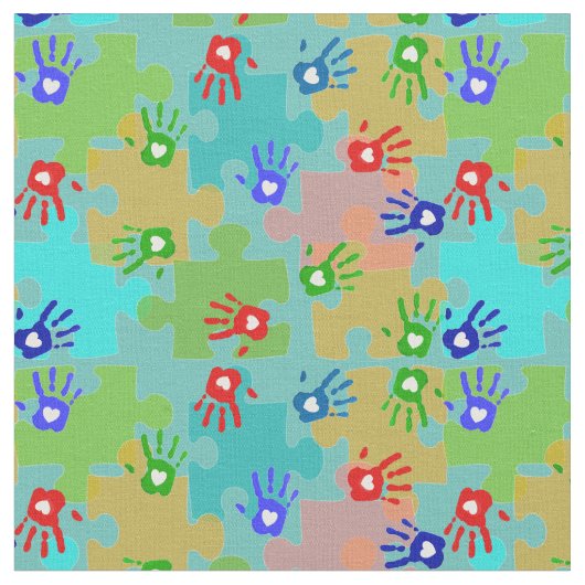 Autisme Awareness Kinder Hands Puzzle Piments Stof (Close Up)
