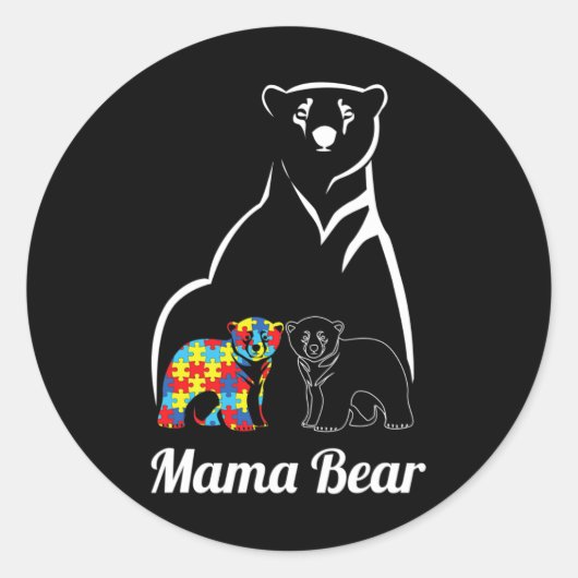 Autisme Awareness Mama Beer Mam Autistic Child Ronde Sticker (Voorkant)